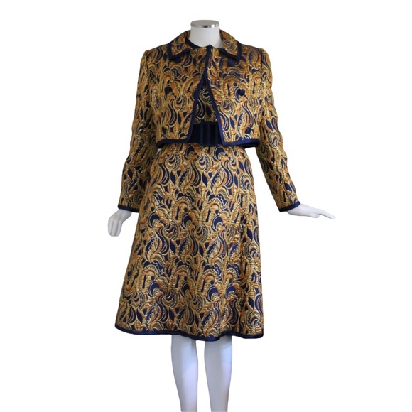 VINTAGE 1960s Malcolm Starr 3-piece Dress, Jacket + Belt - Size M/L - Picture 2 of 13